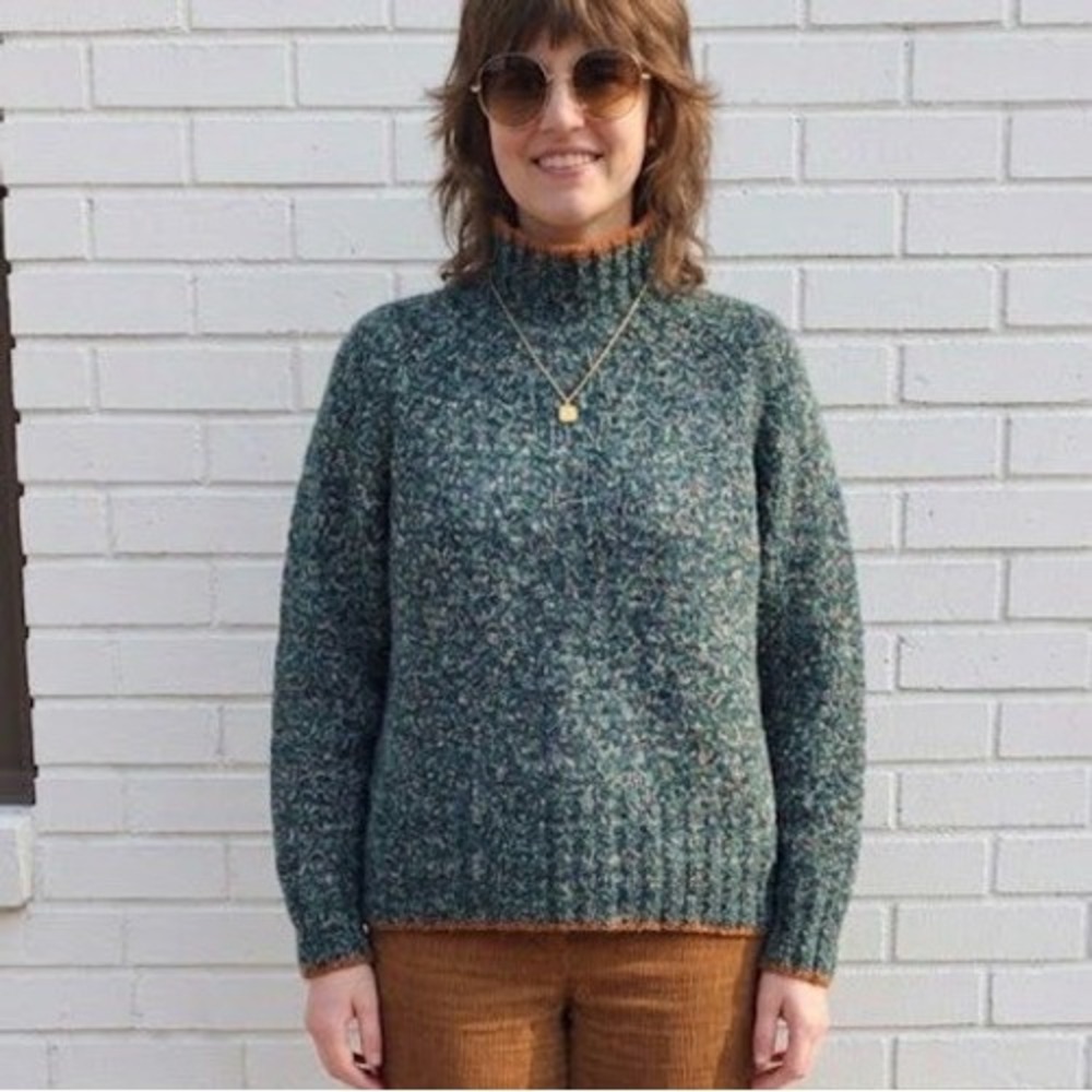 Hand Knit Sweater Medium Green Marled Forest Fairy Granola Grunge Nature Elf